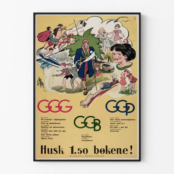 Vintage Gyldendal Poster Good Books - Literary Wall Decoration