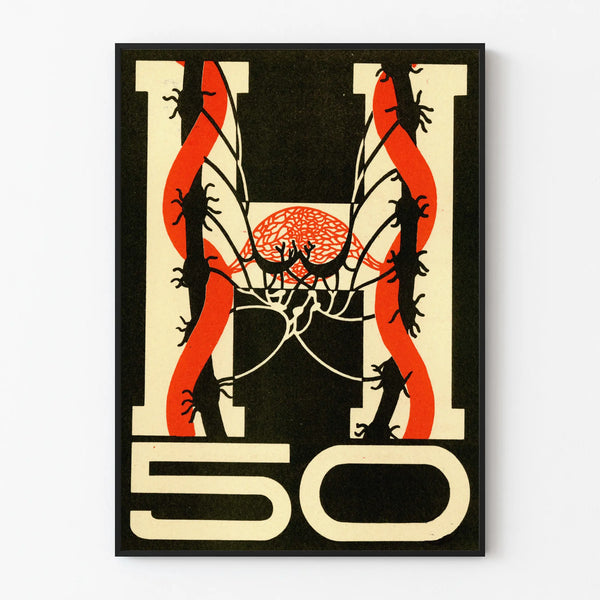 Vintage graphic poster H-50 with red and black abstract patterns