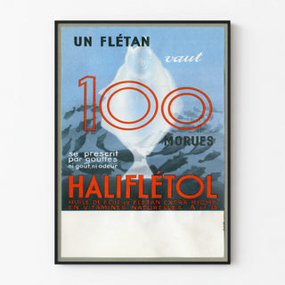 Vintage poster of halibut, flounder, and cod liver oil