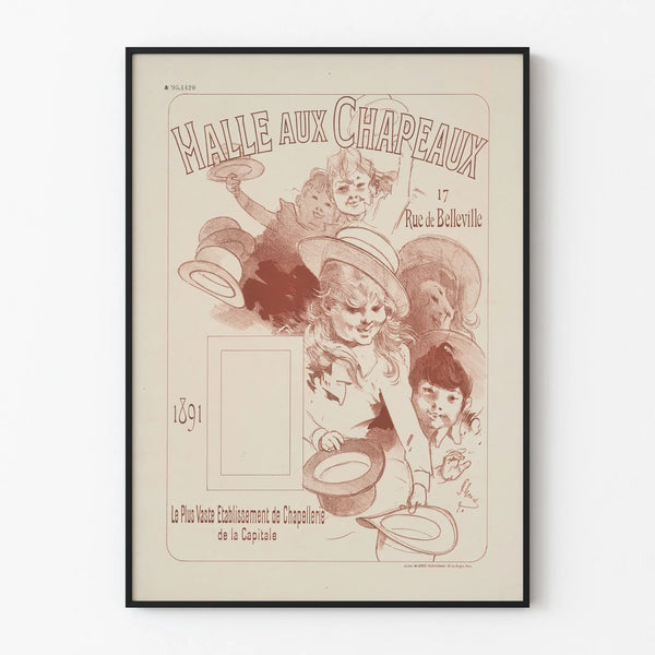 Vintage Poster Hat Factory - Retro Wall Decoration Hat Shop Paris