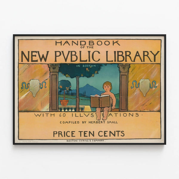 Vintage Poster of the Handbook of the New Public Library in Boston — framed artwork on a wall