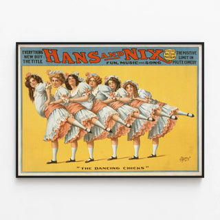 Vintage poster Hans and Nix - The Dancing Chicks — framed artwork on a wall