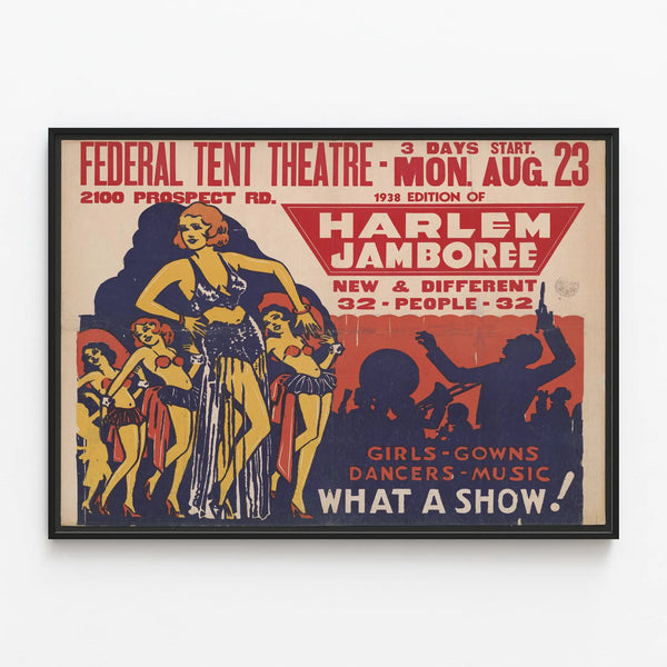 Vintage Harlem Jamboree Poster 1938 - Retro Wall Decoration — framed artwork on a wall