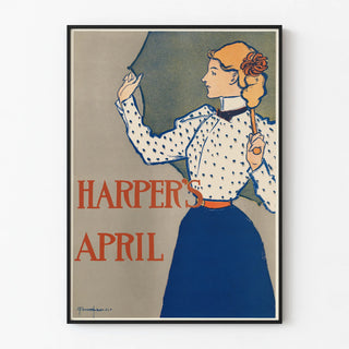 Vintage Harper's Poster April - Illustration of a Woman with Retro Elegance