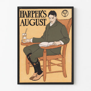 Vintage Harper's August Poster of a Man Reading