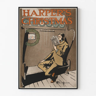 Vintage Harper's Christmas Lecture Poster by the Fireplace
