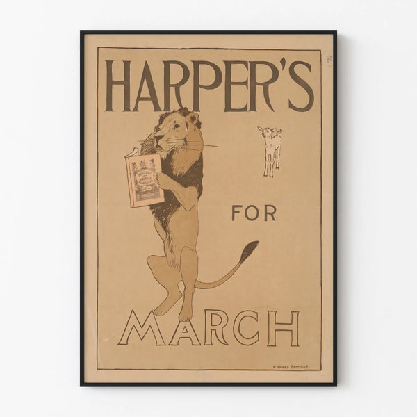 Vintage Harper's poster for March with lion and lamb