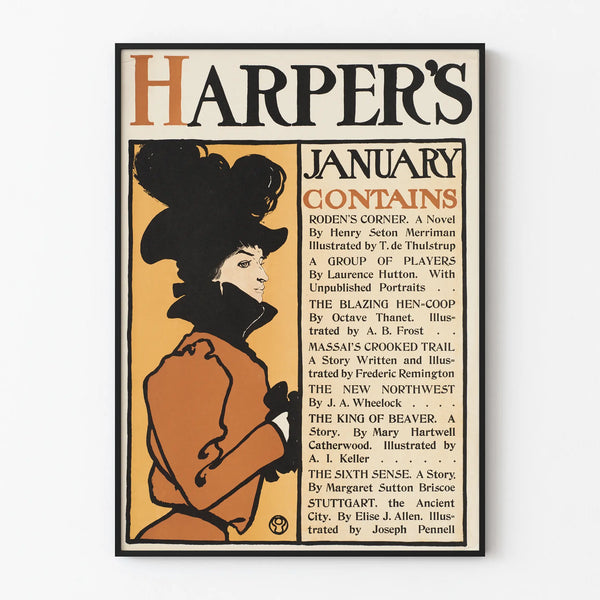 Vintage Harper's Poster January - Fashion & Literature Illustration
