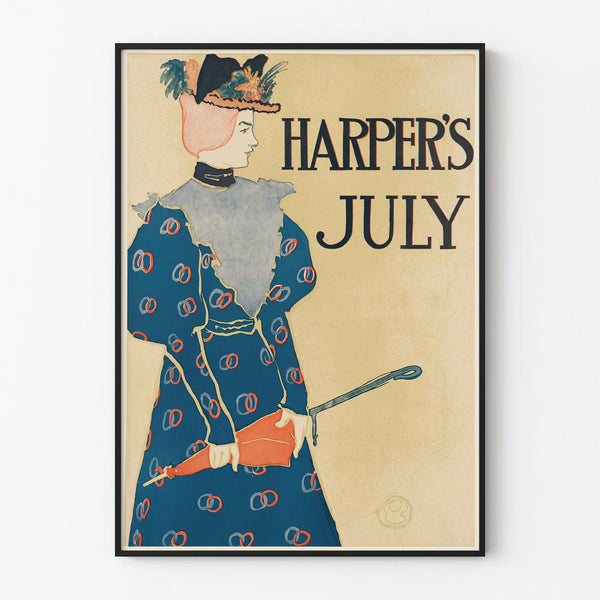 Vintage Harper's July poster for elegant wall decoration