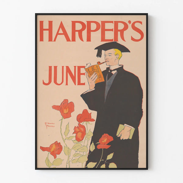 Vintage Harper's June Poster with student in gown and pipes