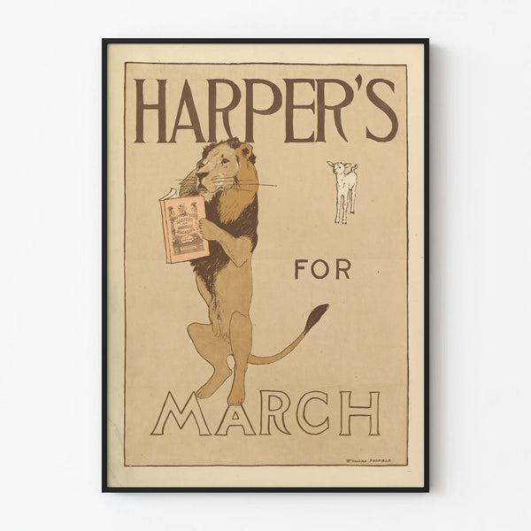Vintage Harper's March poster with lion and lamb