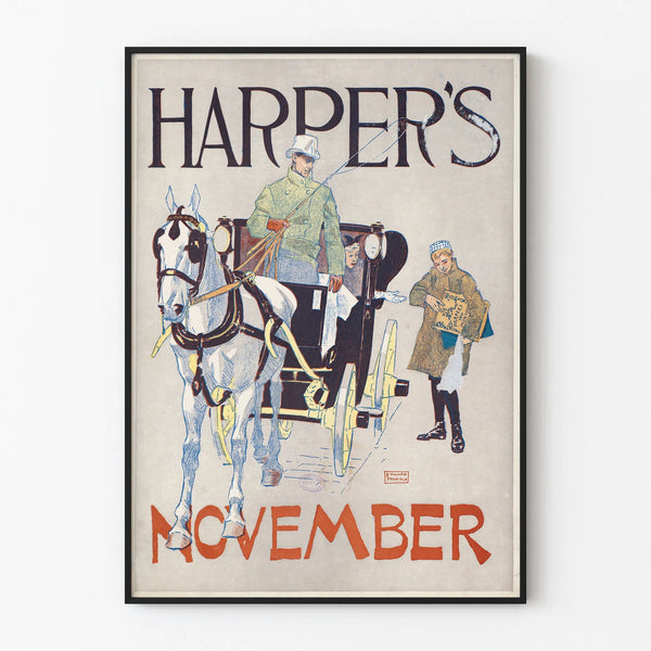 Vintage Harper's Poster November - Illustration of a Horse and Carriage