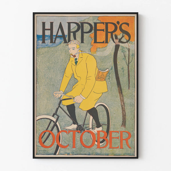 Vintage Harper's October Poster - Retro Cycling Wall Decoration