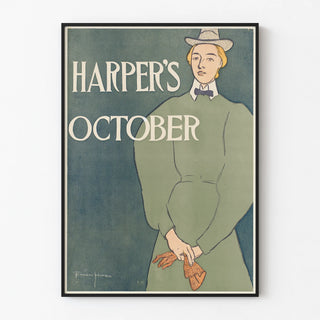 Vintage Harper's October poster with an elegant feminine silhouette