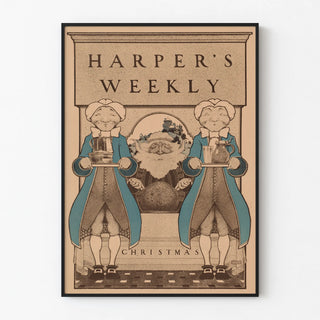 Vintage Harper's Weekly Christmas Poster with Characters and Santa Claus
