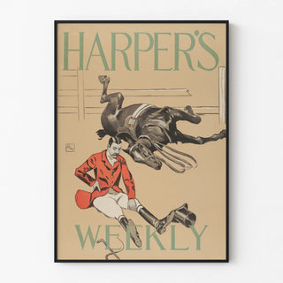 Vintage Harper's Weekly poster with rider and falling horse