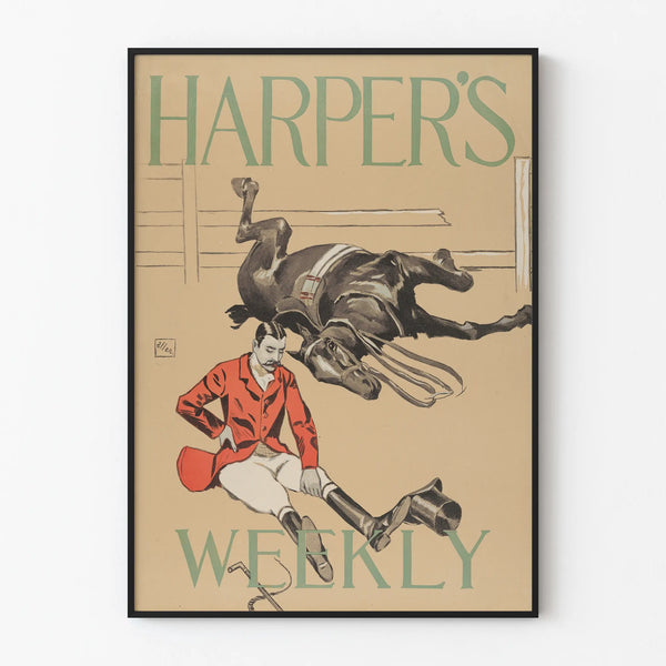 Vintage Harper's Weekly poster with rider and falling horse