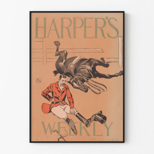 Vintage Harper's Weekly poster illustration of a cavalier and horse