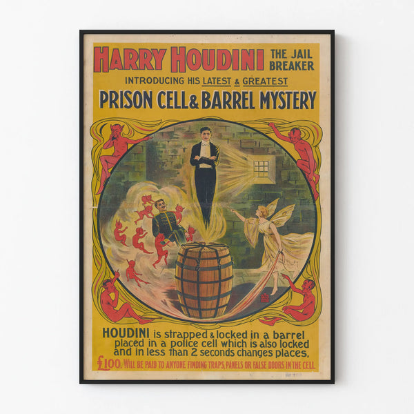 Vintage Poster Harry Houdini Prison Cell & Barrel Mystery