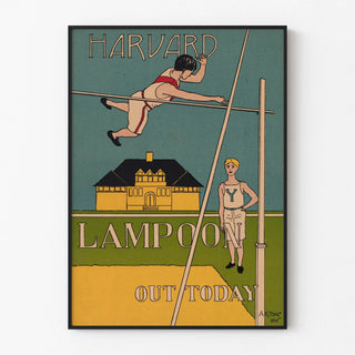 Vintage Harvard Lampoon poster with pole vault athlete
