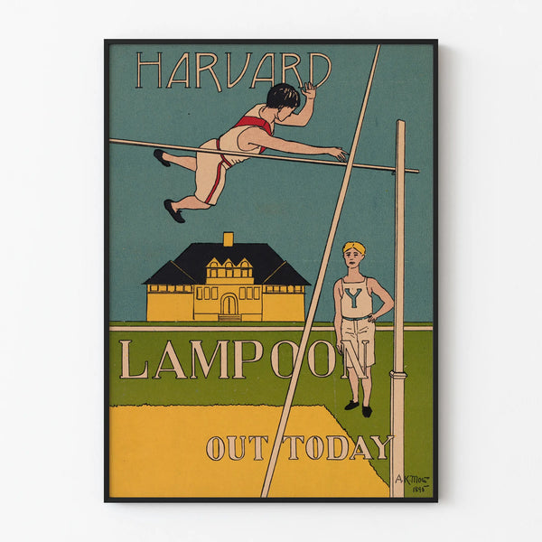Vintage Harvard Lampoon poster with pole vault athlete