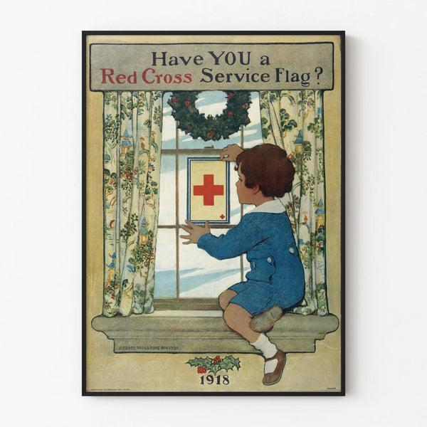 Vintage Red Cross Service Flag 1918 Poster for Wall Decoration