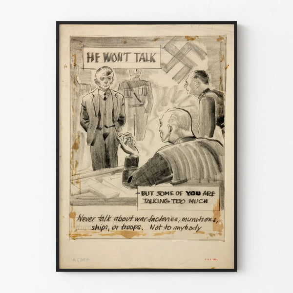 Vintage Military Poster He Won't Talk - Historic Wall Decoration