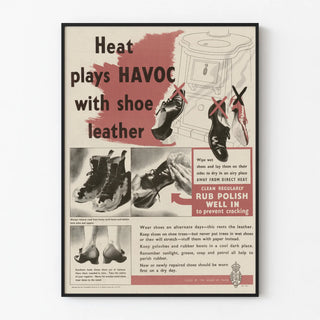 Vintage shoe leather care poster against heat