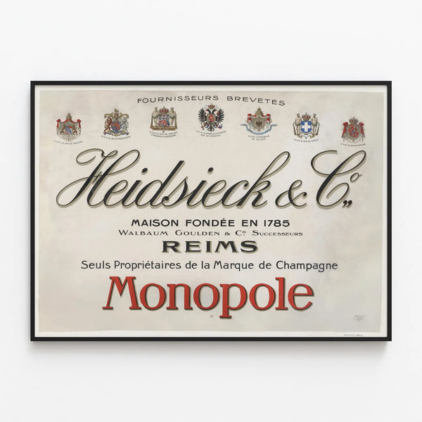 Vintage poster of Heidsieck & Co, house founded in 1785, Reims — framed artwork on a wall