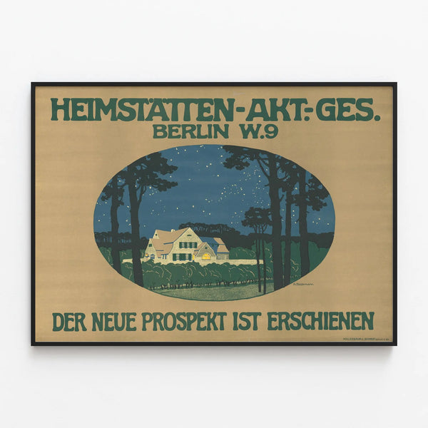 Vintage Heimstatten Berlin Poster - Retro Wall Decoration — framed artwork on a wall