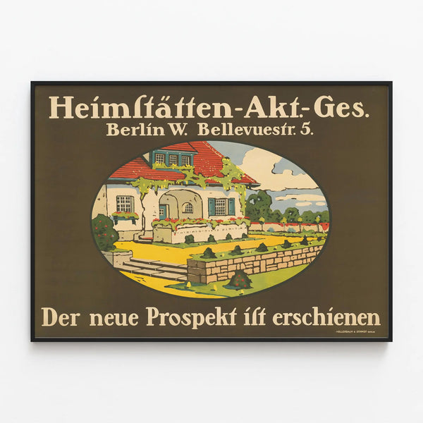 Vintage Poster Heimstätten Aktiengesellschaft Berlin Bellevue — framed artwork on a wall