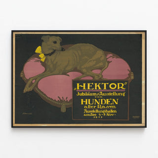 Vintage dog exhibition poster Hektor 1911 — framed artwork on a wall