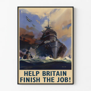 British Military Propaganda Poster with Battleships and Aircraft