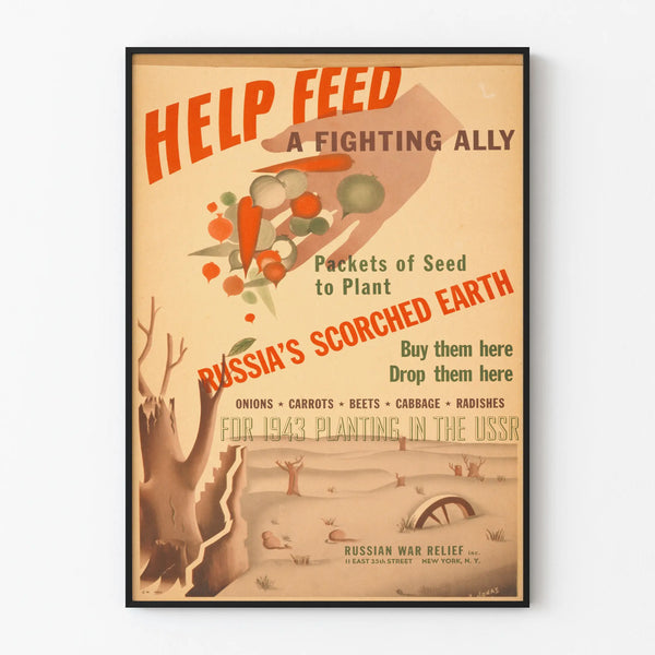 Vintage poster of agricultural aid Russia 1943 wall decoration