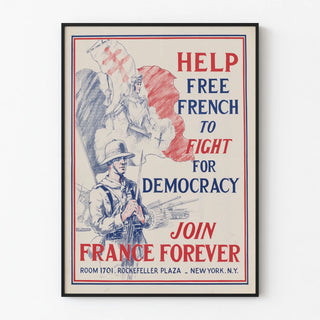 Vintage poster supporting France for democracy
