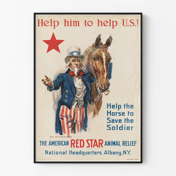 Vintage poster Help the horse save the soldier - American Red Star