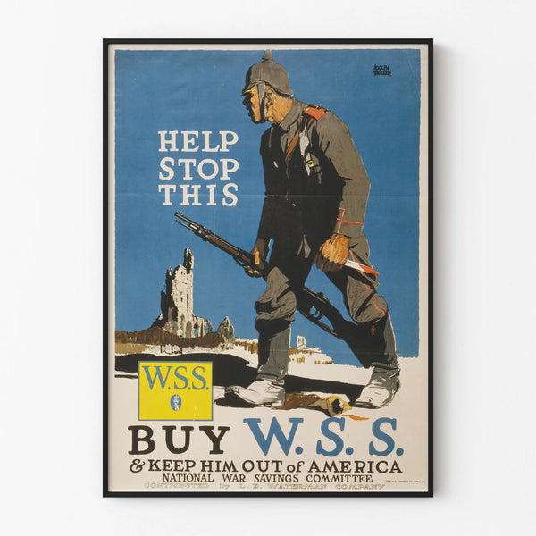 Vintage propaganda poster 'Help Stop This' for the War Savings Stamp campaign