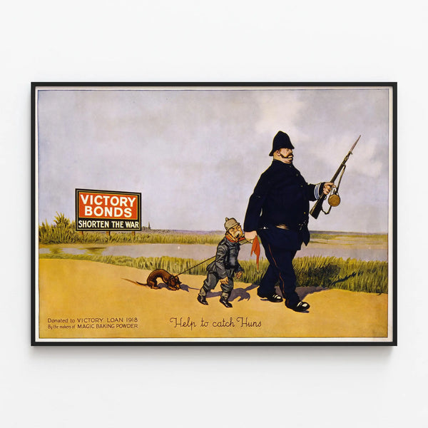 Vintage propaganda poster Victory Bonds 1918 decorative — framed artwork on a wall