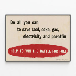 Vintage poster to save fuel — framed artwork on a wall