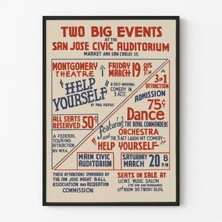 Vintage poster for theater and dance event at San Jose Civic Auditorium