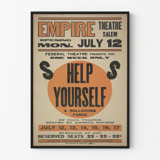 Vintage Theater Poster Help Yourself, Empire Theatre Salem