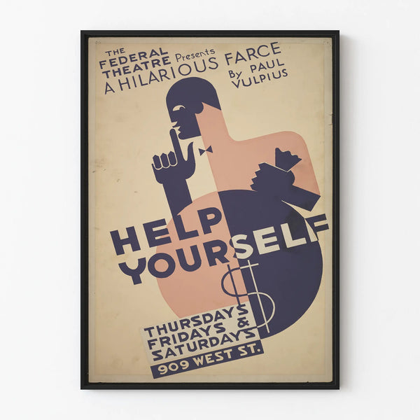 Vintage Theater Poster Help Yourself - Art Deco Wall Decoration