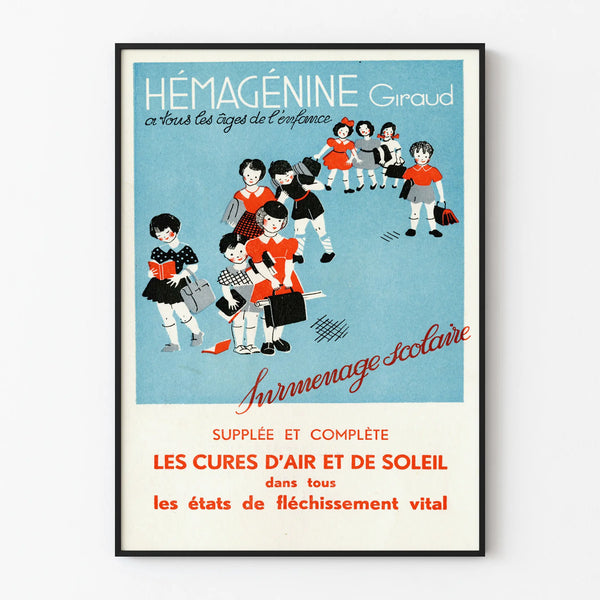 Vintage poster Hémagéine Giraud - Children's school wall decoration