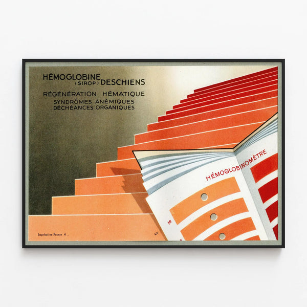 Vintage poster Hemoglobin Deschiens for wall decoration — framed artwork on a wall