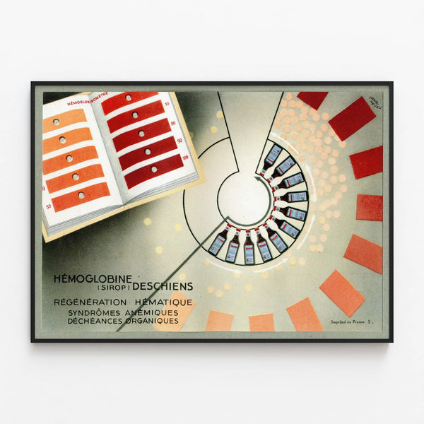 Vintage Poster Hemoglobin Deschiens - Retro Medical Wall Decoration — framed artwork on a wall