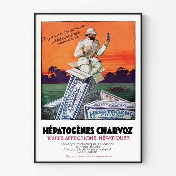 Vintage advertising poster Hepatogens Charvoz for liver conditions