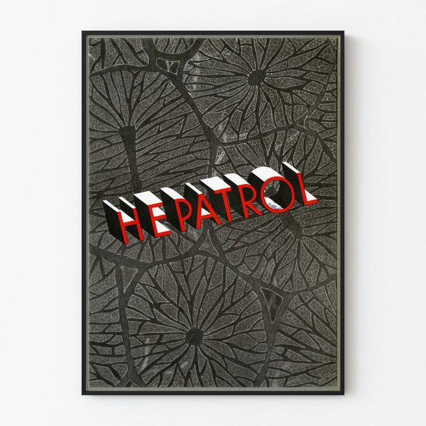 Vintage decorative poster Hepatrol in black and red