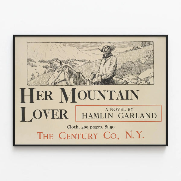 Vintage poster Her Mountain Lover by Hamlin Garland — framed artwork on a wall