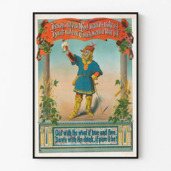 Vintage poster of a medieval man holding a beer mug