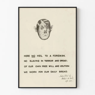 Vintage pacifist poster with caricature and anti-authoritarian message